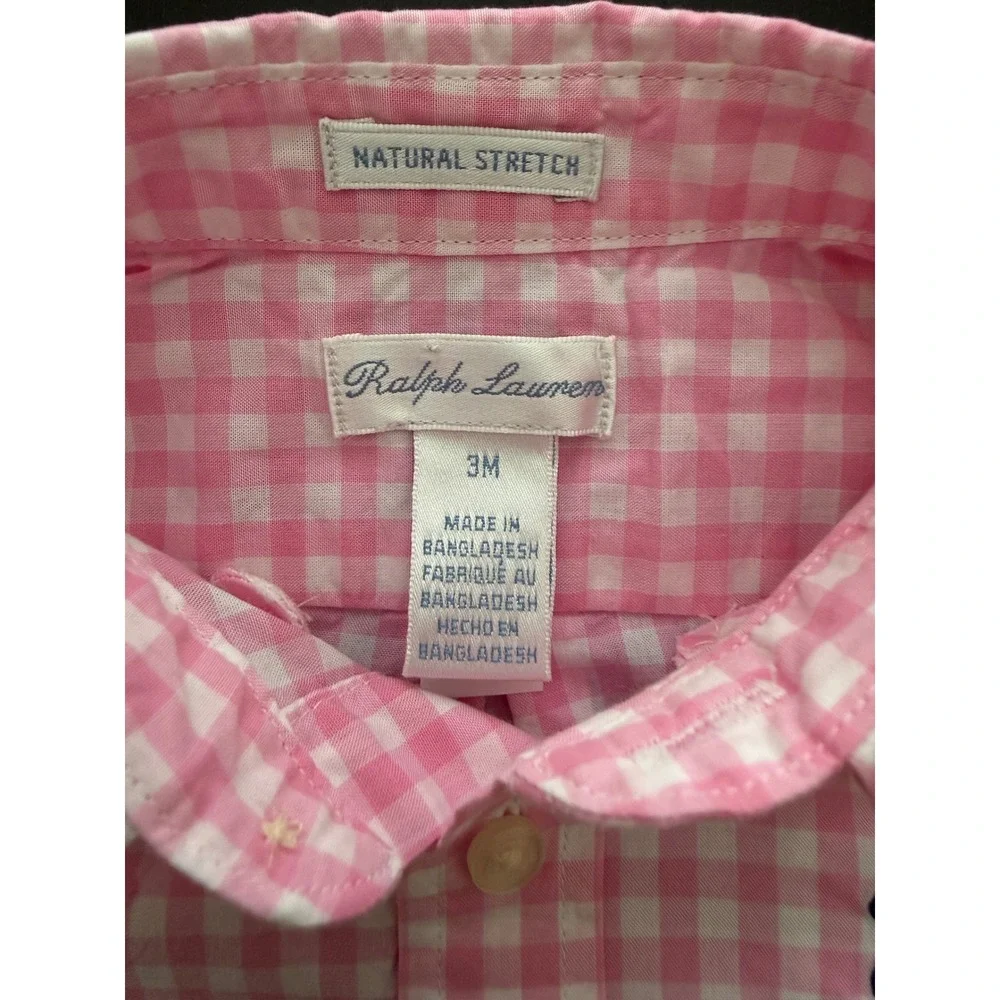 Ralph Lauren Baby Gingham Poplin Shirt Size  3 Months Pink Cotton‎ Button Down